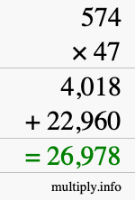 How to calculate 574 times 47 using long multiplication