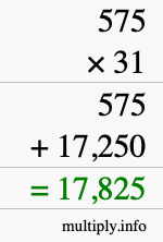 How to calculate 575 times 31 using long multiplication