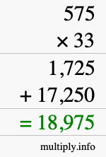 How to calculate 575 times 33 using long multiplication