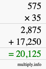 How to calculate 575 times 35 using long multiplication