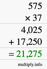 How to calculate 575 times 37 using long multiplication