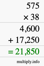 How to calculate 575 times 38 using long multiplication