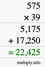 How to calculate 575 times 39 using long multiplication