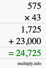 How to calculate 575 times 43 using long multiplication