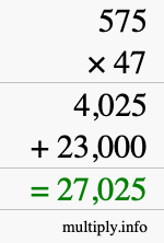 How to calculate 575 times 47 using long multiplication
