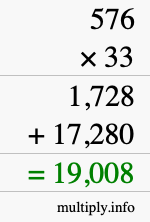 How to calculate 576 times 33 using long multiplication