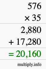 How to calculate 576 times 35 using long multiplication