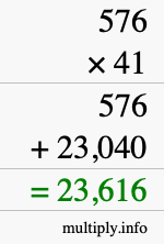 How to calculate 576 times 41 using long multiplication