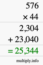 How to calculate 576 times 44 using long multiplication