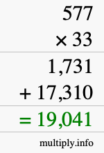How to calculate 577 times 33 using long multiplication
