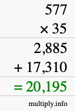 How to calculate 577 times 35 using long multiplication