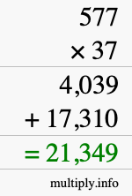 How to calculate 577 times 37 using long multiplication