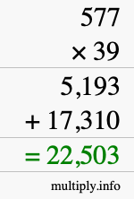 How to calculate 577 times 39 using long multiplication
