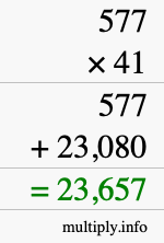 How to calculate 577 times 41 using long multiplication