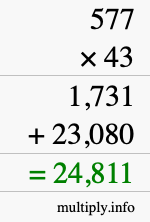 How to calculate 577 times 43 using long multiplication