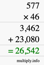 How to calculate 577 times 46 using long multiplication