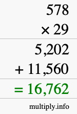 How to calculate 578 times 29 using long multiplication