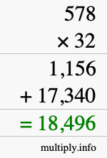 How to calculate 578 times 32 using long multiplication