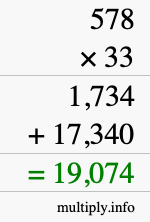How to calculate 578 times 33 using long multiplication