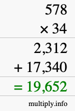How to calculate 578 times 34 using long multiplication