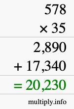 How to calculate 578 times 35 using long multiplication