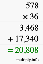 How to calculate 578 times 36 using long multiplication