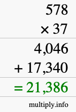 How to calculate 578 times 37 using long multiplication