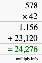 How to calculate 578 times 42 using long multiplication