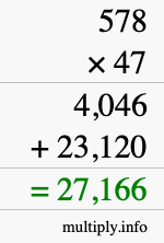 How to calculate 578 times 47 using long multiplication