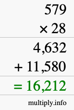How to calculate 579 times 28 using long multiplication