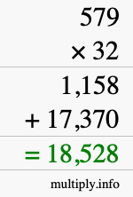 How to calculate 579 times 32 using long multiplication