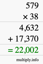 How to calculate 579 times 38 using long multiplication