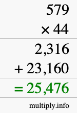 How to calculate 579 times 44 using long multiplication