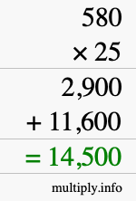 How to calculate 580 times 25 using long multiplication How to calculate 580 times 25 using long multiplication