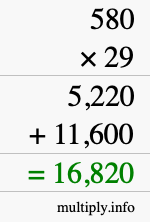 How to calculate 580 times 29 using long multiplication