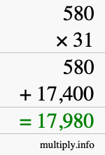 How to calculate 580 times 31 using long multiplication