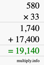 How to calculate 580 times 33 using long multiplication