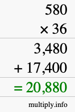 How to calculate 580 times 36 using long multiplication How to calculate 580 times 36 using long multiplication