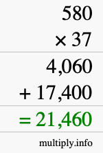 How to calculate 580 times 37 using long multiplication
