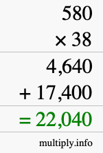 How to calculate 580 times 38 using long multiplication How to calculate 580 times 38 using long multiplication