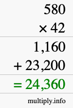 How to calculate 580 times 42 using long multiplication