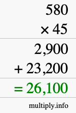 How to calculate 580 times 45 using long multiplication