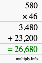 How to calculate 580 times 46 using long multiplication