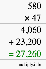 How to calculate 580 times 47 using long multiplication
