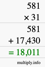 How to calculate 581 times 31 using long multiplication