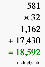 How to calculate 581 times 32 using long multiplication How to calculate 581 times 32 using long multiplication