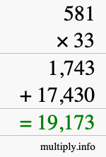 How to calculate 581 times 33 using long multiplication