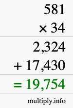 How to calculate 581 times 34 using long multiplication