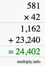 How to calculate 581 times 42 using long multiplication