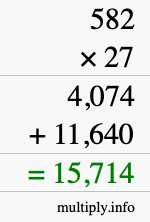How to calculate 582 times 27 using long multiplication